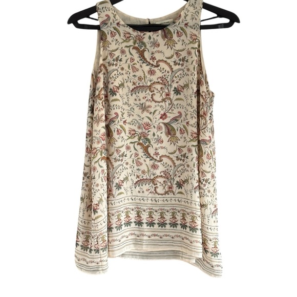 Max Studio Cream Pink Green Floral Sleeveless Blouse Size Medium - Picture 2 of 7